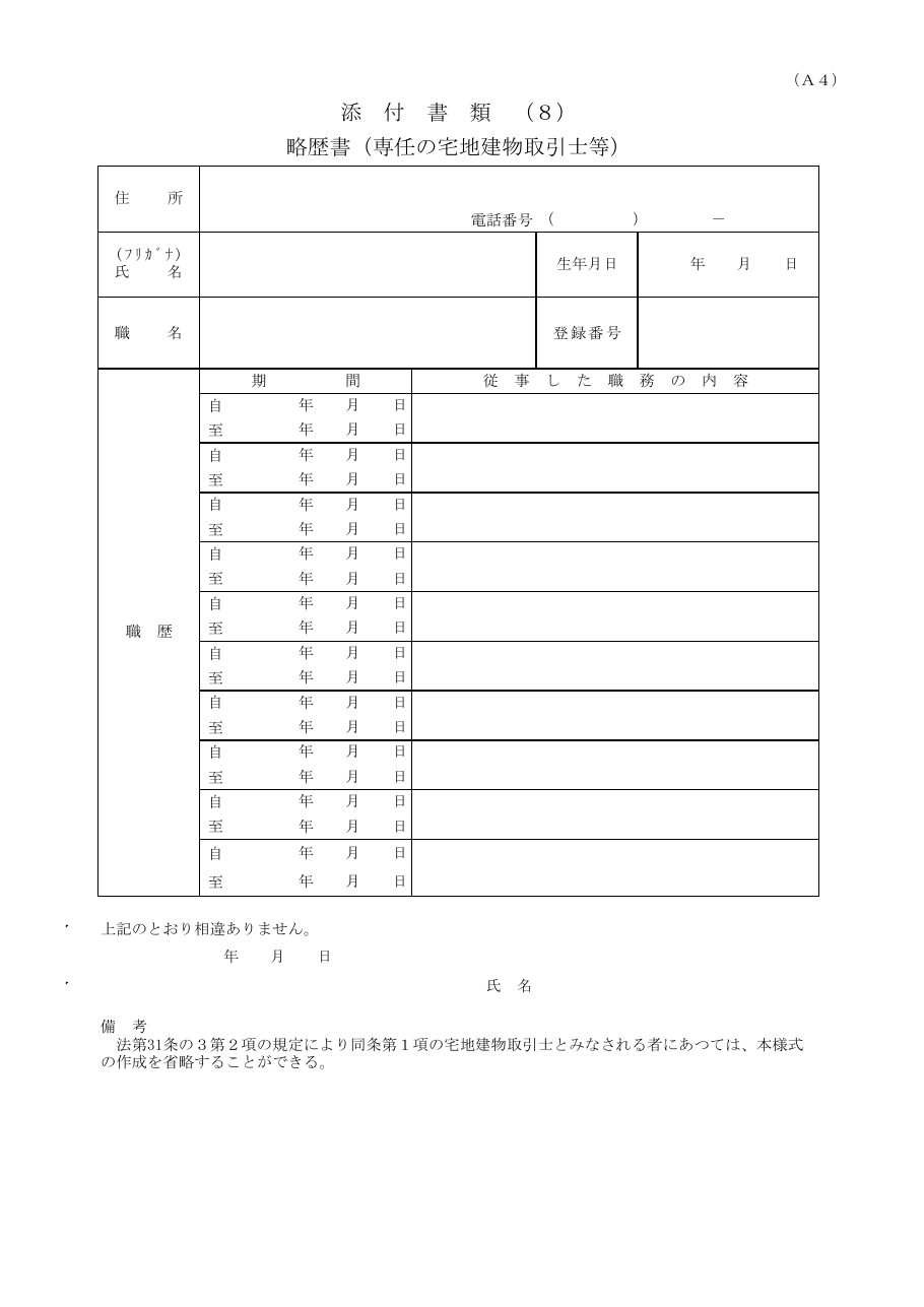 略歴書（千葉県の例）：第1ページ