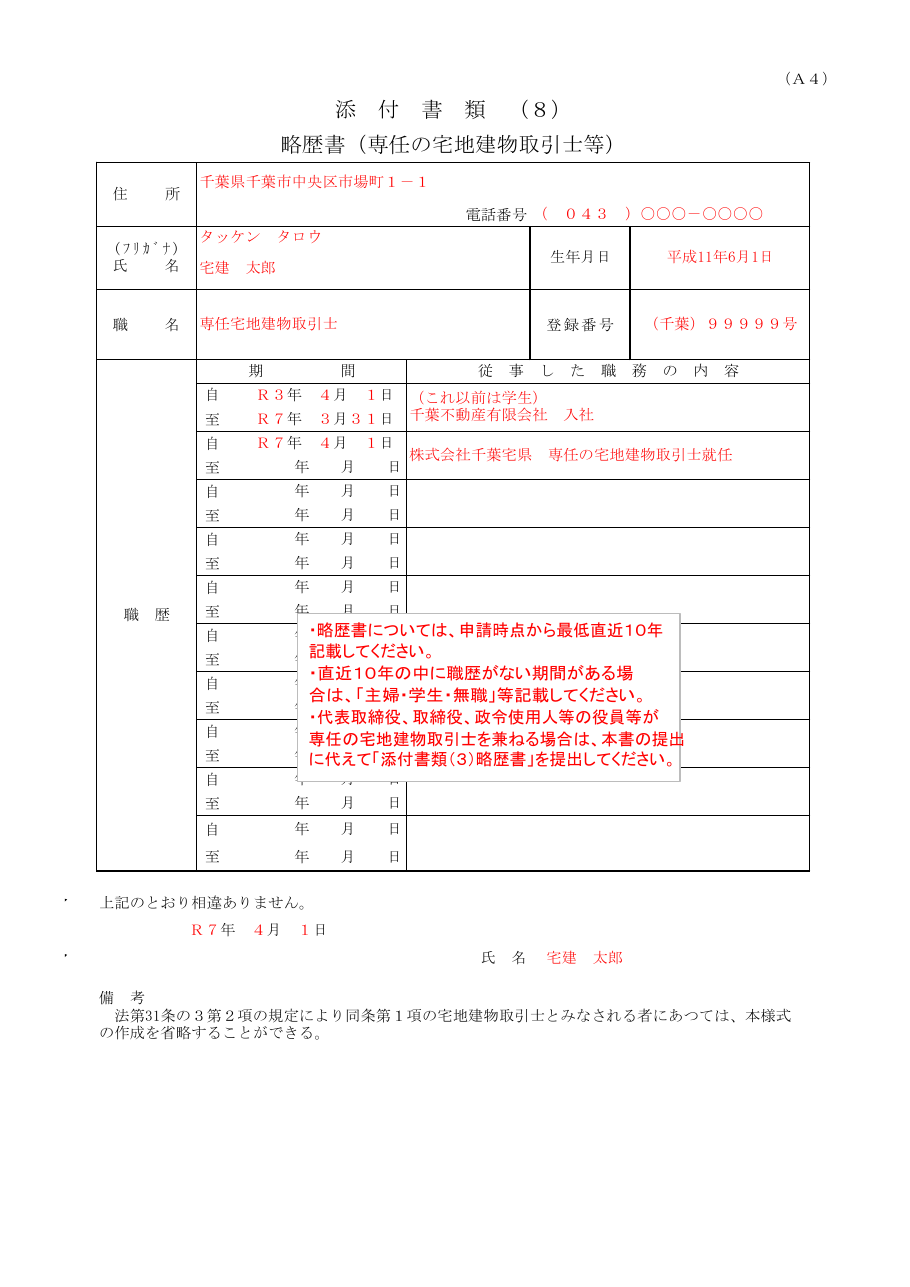 記入例（千葉県の例）：第1ページ