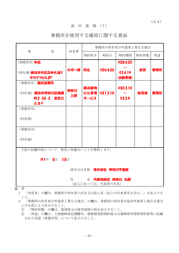 記載手引（神奈川県の例） 第44ページ